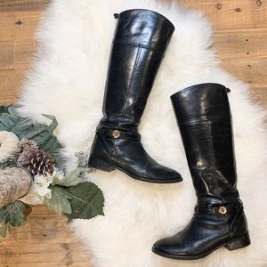 Tory Burch Black Buckle Knee Length Leather Boots